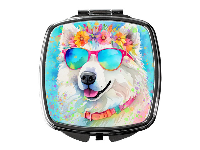 Samoyed Hippie Dawg Compact Mirror Decorative Travel Makeup Mirror for Women Girls Gifts Pocket Makeup Mirror Folding Handheld