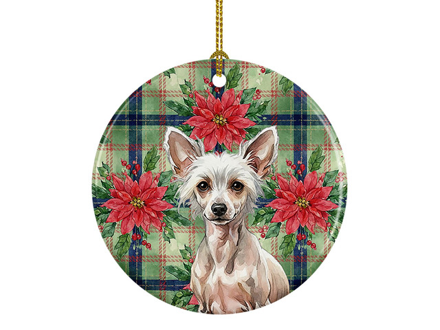 Hairless Chinese Crested Christmas PoinsettIas Ceramic Ornament Christmas Tree Hanging Decorations for Home Christmas Holiday, Party, Gift, 3 in,...