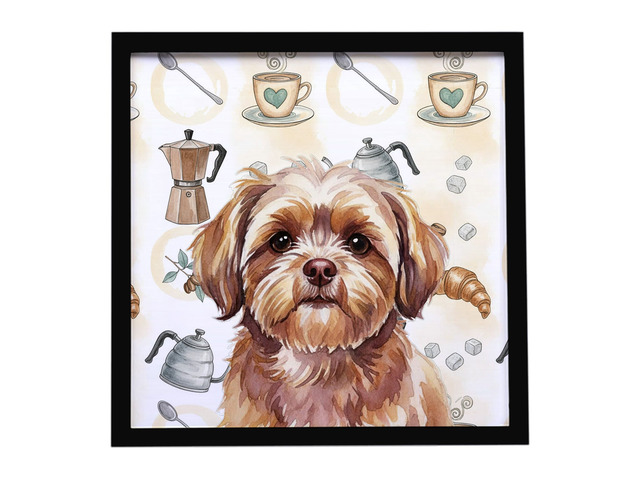 Liver Shih Tzu Coffee Bar Framed Metal Print Bathroom, Kitchen, Office, Home Decor Wall Art Ready to Hang, Square, 8X8