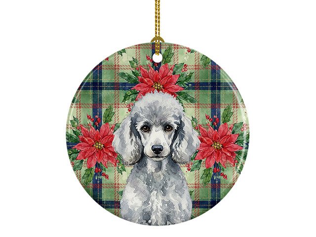 Standard Silver Poodle Christmas PoinsettIas Ceramic Ornament Christmas Tree Hanging Decorations for Home Christmas Holiday, Party, Gift, 3 in,...