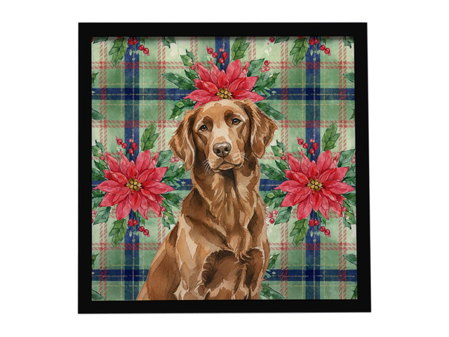 Liver Flat-Coated Retriever Christmas PoinsettIas Framed Metal Print Bathroom, Kitchen, Office, Home Decor Wall Art Ready to Hang, Square, 8X8