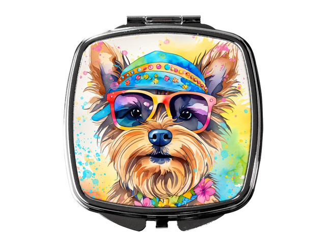 Yorkshire Terrier Hippie Dawg Compact Mirror Decorative Travel Makeup Mirror for Women Girls Gifts Pocket Makeup Mirror Folding Handheld