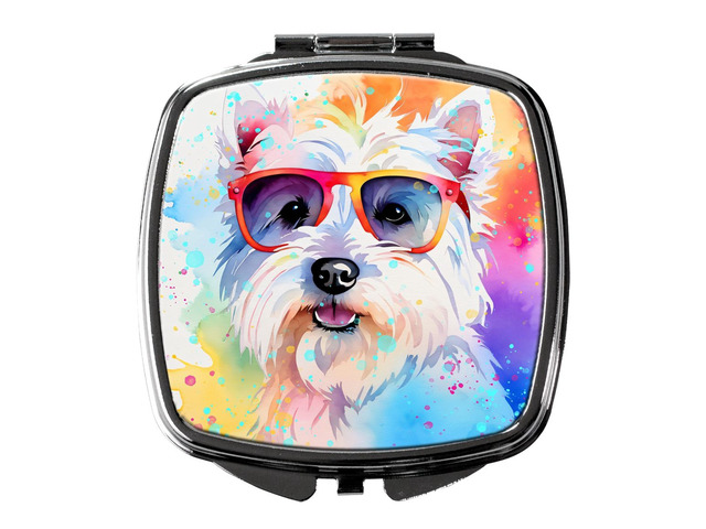 Westie Hippie Dawg Compact Mirror Decorative Travel Makeup Mirror for Women Girls Gifts Pocket Makeup Mirror Folding Handheld