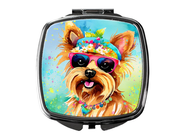 Yorkshire Terrier Hippie Dawg Compact Mirror Decorative Travel Makeup Mirror for Women Girls Gifts Pocket Makeup Mirror Folding Handheld