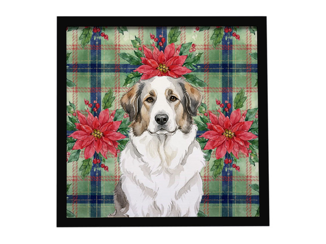 Badger Great Pyrenees Christmas PoinsettIas Framed Metal Print Bathroom, Kitchen, Office, Home Decor Wall Art Ready to Hang, Square, 8X8
