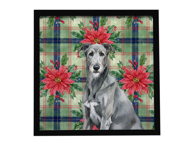 Gray Irish Wolfhound Christmas PoinsettIas Framed Metal Print Bathroom, Kitchen, Office, Home Decor Wall Art Ready to Hang, Square, 8X8