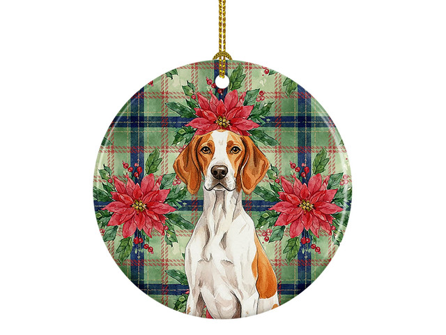 Orange and White Pointer Christmas PoinsettIas Ceramic Ornament Christmas Tree Hanging Decorations for Home Christmas Holiday, Party, Gift, 3 in,...