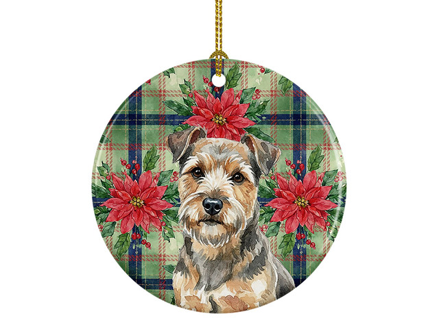 Grizzle and Tan Norfolk Terrier Christmas PoinsettIas Ceramic Ornament Christmas Tree Hanging Decorations for Home Christmas Holiday, Party, Gift,...