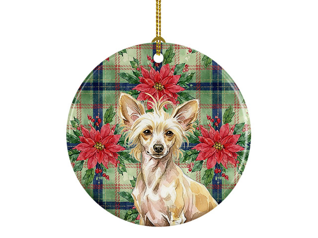 Hairless Palomino Chinese Crested Christmas PoinsettIas Ceramic Ornament Christmas Tree Hanging Decorations for Home Christmas Holiday, Party,...