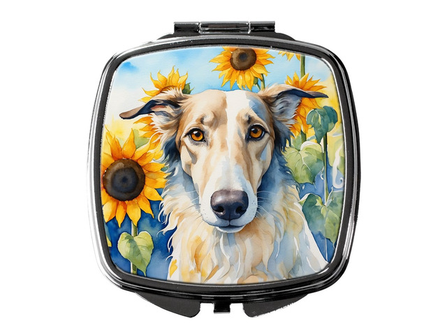 Borzoi in Sunflowers Compact Mirror Decorative Travel Makeup Mirror for Women Girls Gifts Pocket Makeup Mirror Folding Handheld