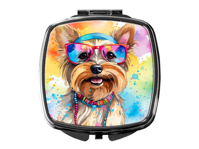 Yorkshire Terrier Hippie Dawg Compact Mirror Decorative Travel Makeup Mirror for Women Girls Gifts Pocket Makeup Mirror Folding Handheld