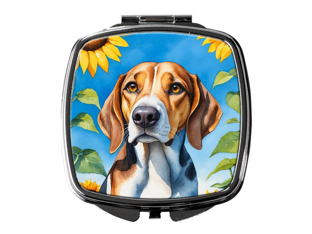 American Foxhound in Sunflowers Compact Mirror Decorative Travel Makeup Mirror for Women Girls Gifts Pocket Makeup Mirror Folding Handheld