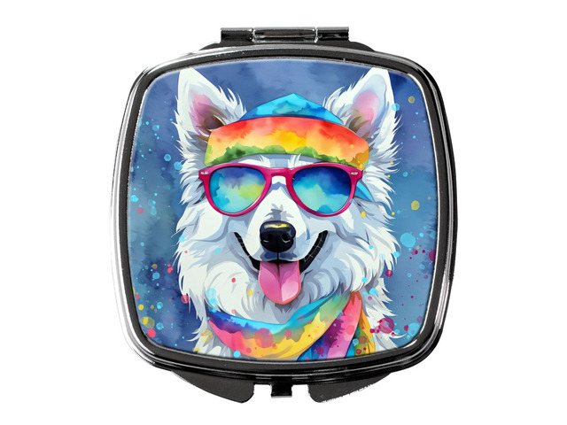 American Eskimo Hippie Dawg Compact Mirror Decorative Travel Makeup Mirror for Women Girls Gifts Pocket Makeup Mirror Folding Handheld