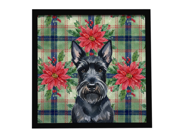 Scottish Terrier Christmas PoinsettIas Framed Metal Print Bathroom, Kitchen, Office, Home Decor Wall Art Ready to Hang, Square, 8X8