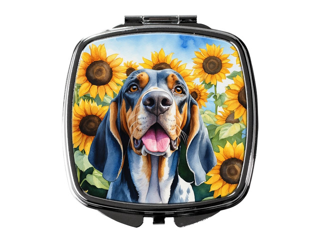American English Coonhound in Sunflowers Compact Mirror Decorative Travel Makeup Mirror for Women Girls Gifts Pocket Makeup Mirror Folding Handheld