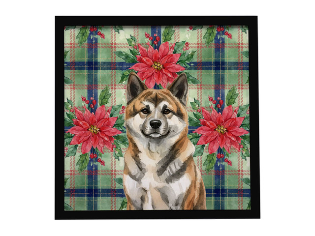 Brindle Akita Christmas PoinsettIas Framed Metal Print Bathroom, Kitchen, Office, Home Decor Wall Art Ready to Hang, Square, 8X8