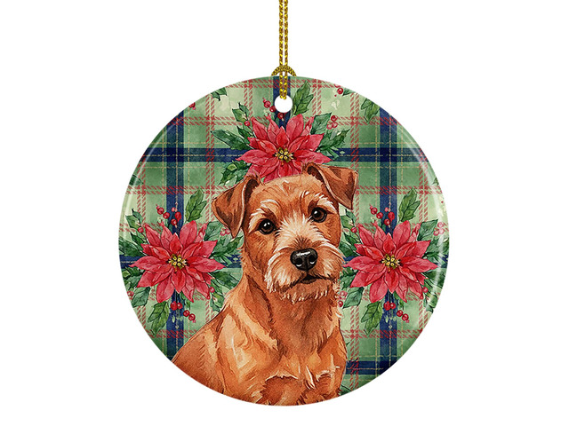 Red Norfolk Terrier Christmas PoinsettIas Ceramic Ornament Christmas Tree Hanging Decorations for Home Christmas Holiday, Party, Gift, 3 in,...