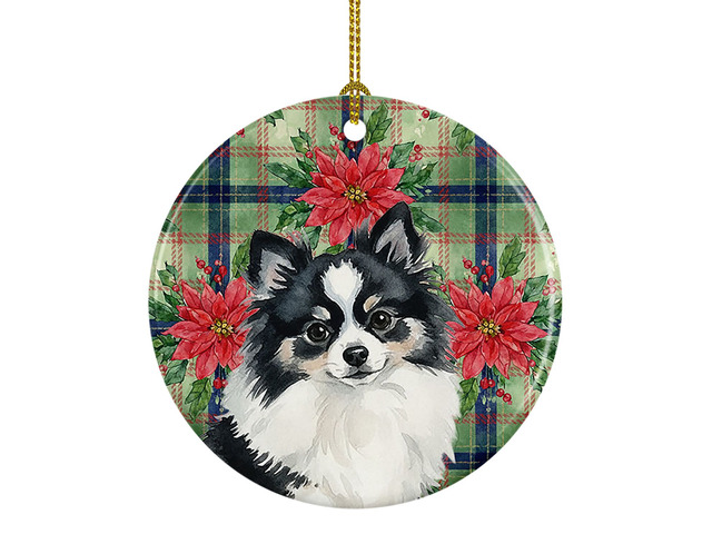 Black and White Pomeranian Christmas PoinsettIas Ceramic Ornament Christmas Tree Hanging Decorations for Home Christmas Holiday, Party, Gift, 3 in,...