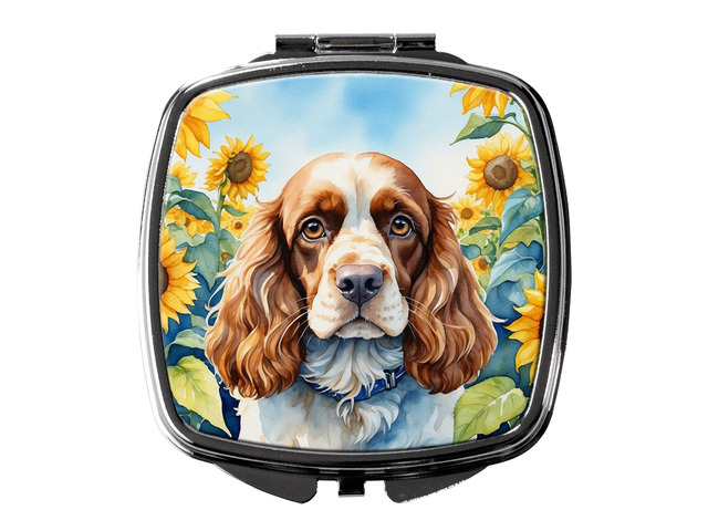 Cocker Spaniel in Sunflowers Compact Mirror Decorative Travel Makeup Mirror for Women Girls Gifts Pocket Makeup Mirror Folding Handheld