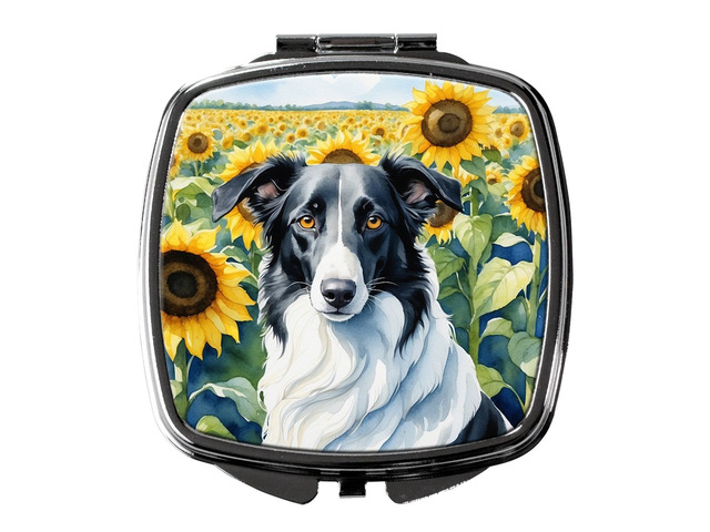 Borzoi in Sunflowers Compact Mirror Decorative Travel Makeup Mirror for Women Girls Gifts Pocket Makeup Mirror Folding Handheld