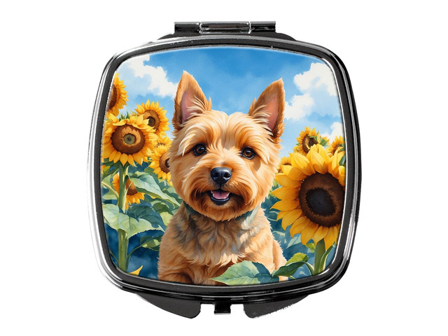 Norwich Terrier in Sunflowers Compact Mirror Decorative Travel Makeup Mirror for Women Girls Gifts Pocket Makeup Mirror Folding Handheld