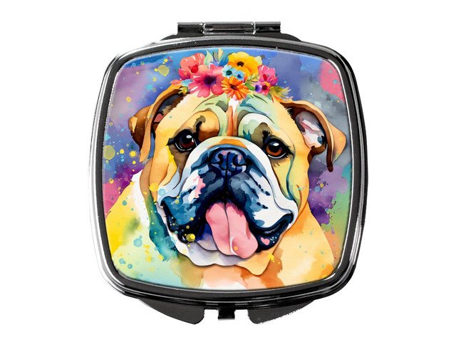 English Bulldog Hippie Dawg Compact Mirror Decorative Travel Makeup Mirror for Women Girls Gifts Pocket Makeup Mirror Folding Handheld