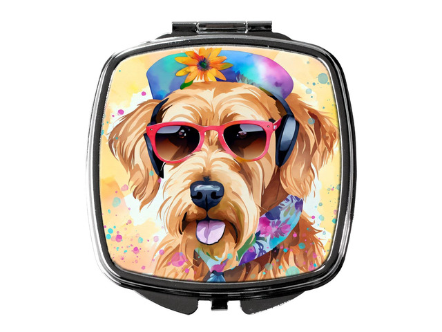 Airedale Terrier Hippie Dawg Compact Mirror Decorative Travel Makeup Mirror for Women Girls Gifts Pocket Makeup Mirror Folding Handheld