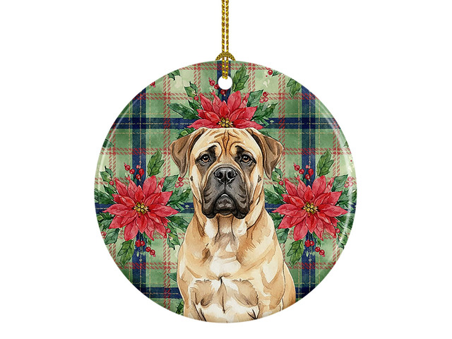 Bullmastiff Christmas PoinsettIas Ceramic Ornament Christmas Tree Hanging Decorations for Home Christmas Holiday, Party, Gift, 3 in, Multicolor