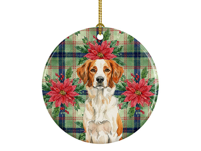 Orange and White Brittany Christmas PoinsettIas Ceramic Ornament Christmas Tree Hanging Decorations for Home Christmas Holiday, Party, Gift, 3 in,...