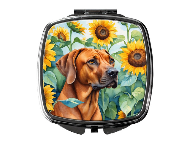 Rhodesian Ridgeback in Sunflowers Compact Mirror Decorative Travel Makeup Mirror for Women Girls Gifts Pocket Makeup Mirror Folding Handheld