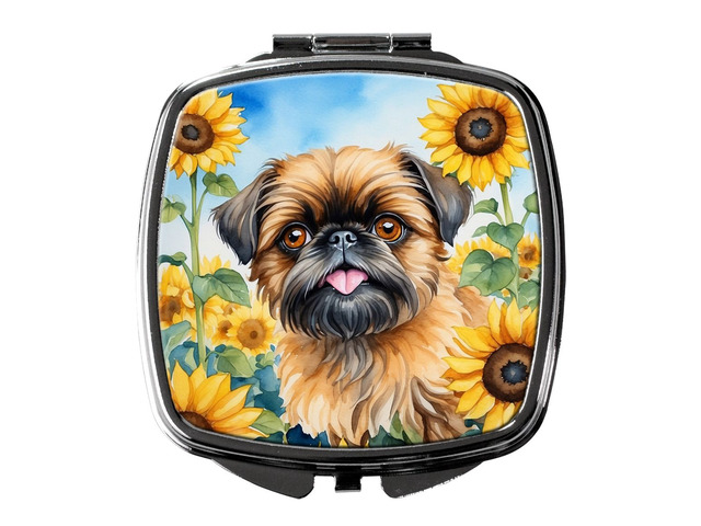 Brussels Griffon in Sunflowers Compact Mirror Decorative Travel Makeup Mirror for Women Girls Gifts Pocket Makeup Mirror Folding Handheld