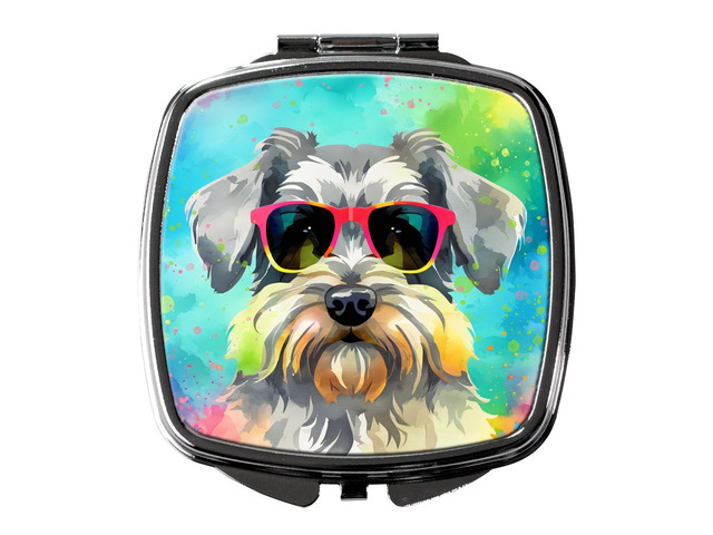Schnauzer Hippie Dawg Compact Mirror Decorative Travel Makeup Mirror for Women Girls Gifts Pocket Makeup Mirror Folding Handheld