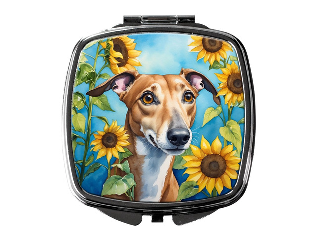 Greyhound in Sunflowers Compact Mirror Decorative Travel Makeup Mirror for Women Girls Gifts Pocket Makeup Mirror Folding Handheld