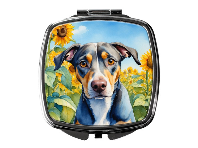 Catahoula in Sunflowers Compact Mirror Decorative Travel Makeup Mirror for Women Girls Gifts Pocket Makeup Mirror Folding Handheld