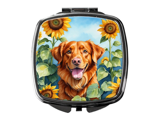 Nova Scotia Duck Toller in Sunflowers Compact Mirror Decorative Travel Makeup Mirror for Women Girls Gifts Pocket Makeup Mirror Folding Handheld