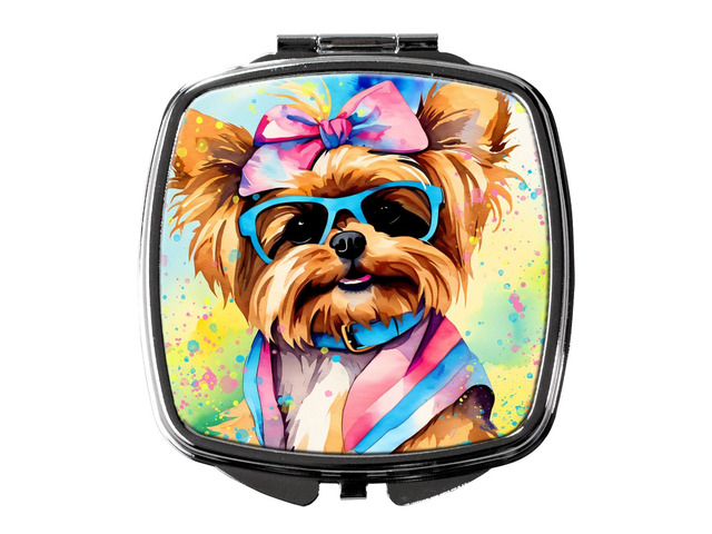 Yorkshire Terrier Hippie Dawg Compact Mirror Decorative Travel Makeup Mirror for Women Girls Gifts Pocket Makeup Mirror Folding Handheld