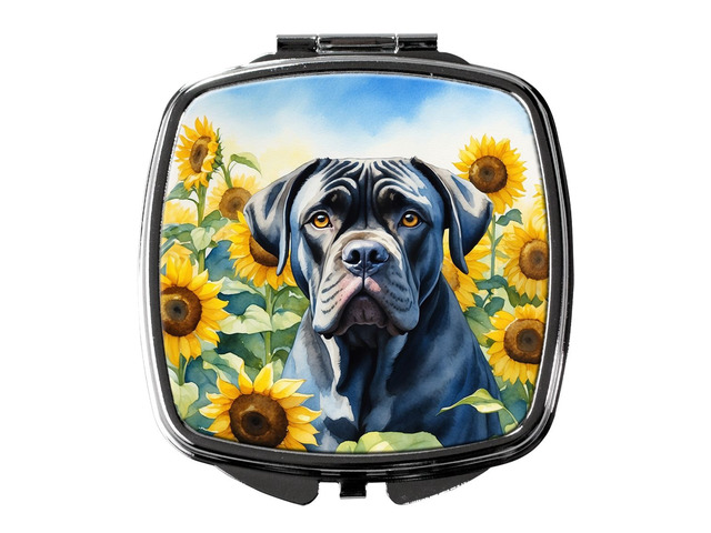 Cane Corso in Sunflowers Compact Mirror Decorative Travel Makeup Mirror for Women Girls Gifts Pocket Makeup Mirror Folding Handheld