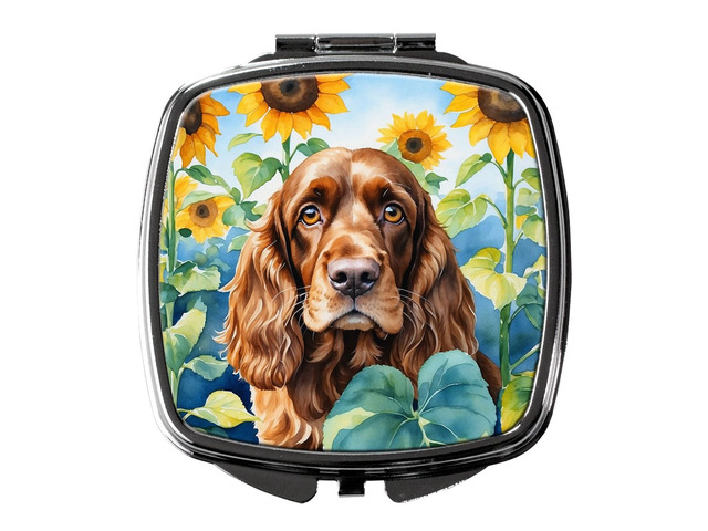 English Cocker Spaniel in Sunflowers Compact Mirror Decorative Travel Makeup Mirror for Women Girls Gifts Pocket Makeup Mirror Folding Handheld