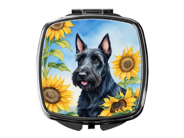Scottish Terrier in Sunflowers Compact Mirror Decorative Travel Makeup Mirror for Women Girls Gifts Pocket Makeup Mirror Folding Handheld