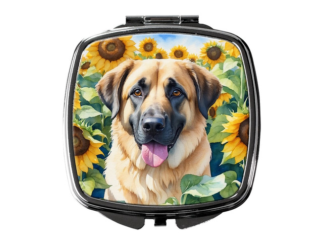 Anatolian Shepherd in Sunflowers Compact Mirror Decorative Travel Makeup Mirror for Women Girls Gifts Pocket Makeup Mirror Folding Handheld