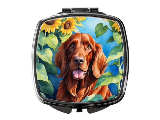Irish Setter in Sunflowers Compact Mirror Decorative Travel Makeup Mirror for Women Girls Gifts Pocket Makeup Mirror Folding Handheld