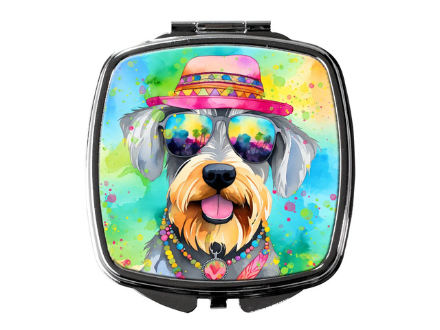 Schnauzer Hippie Dawg Compact Mirror Decorative Travel Makeup Mirror for Women Girls Gifts Pocket Makeup Mirror Folding Handheld