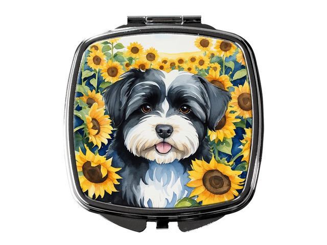 Havanese in Sunflowers Compact Mirror Decorative Travel Makeup Mirror for Women Girls Gifts Pocket Makeup Mirror Folding Handheld