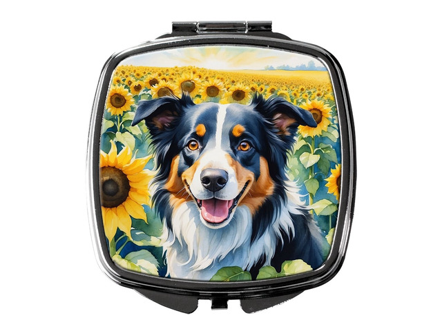 Border Collie in Sunflowers Compact Mirror Decorative Travel Makeup Mirror for Women Girls Gifts Pocket Makeup Mirror Folding Handheld