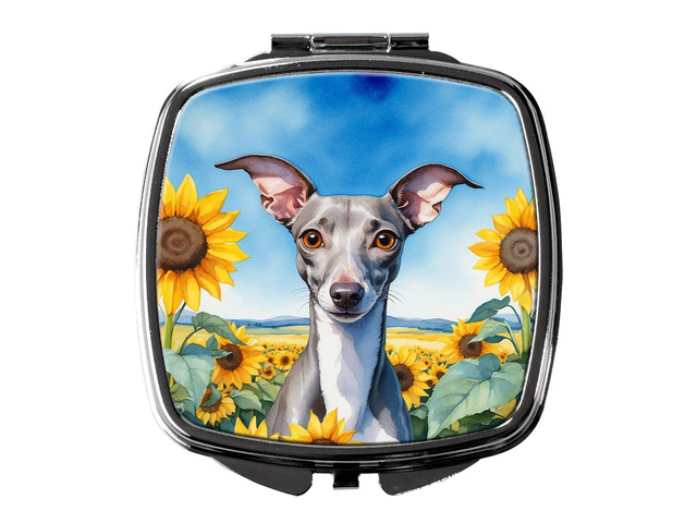 Italian Greyhound in Sunflowers Compact Mirror Decorative Travel Makeup Mirror for Women Girls Gifts Pocket Makeup Mirror Folding Handheld