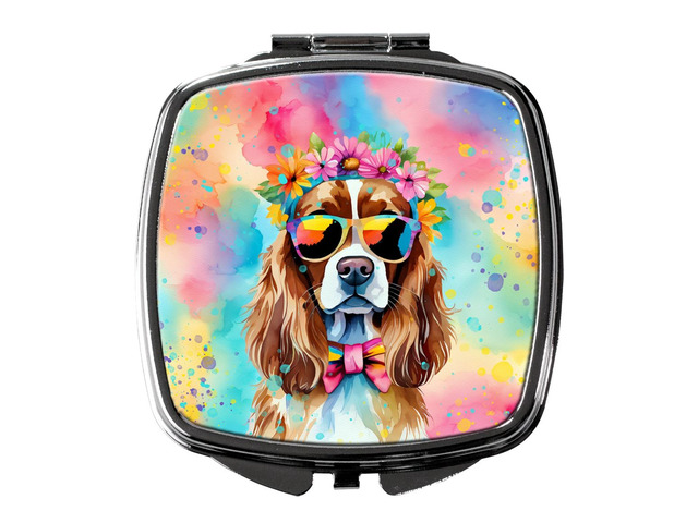 Cavalier Spaniel Hippie Dawg Compact Mirror Decorative Travel Makeup Mirror for Women Girls Gifts Pocket Makeup Mirror Folding Handheld