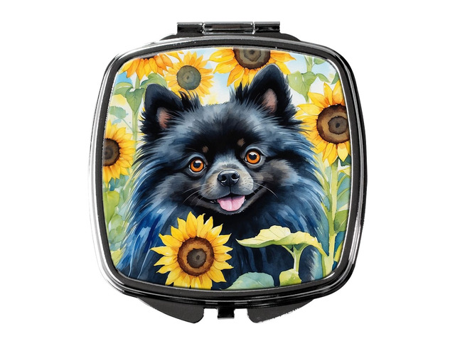 Pomeranian in Sunflowers Compact Mirror Decorative Travel Makeup Mirror for Women Girls Gifts Pocket Makeup Mirror Folding Handheld