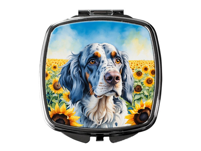 English Setter in Sunflowers Compact Mirror Decorative Travel Makeup Mirror for Women Girls Gifts Pocket Makeup Mirror Folding Handheld