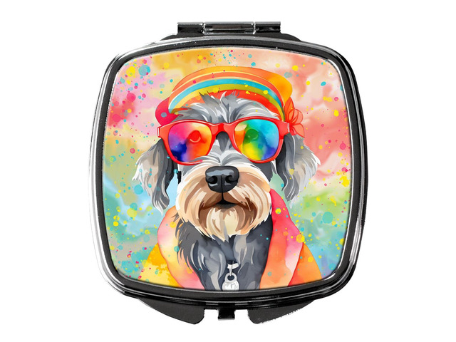 Schnauzer Hippie Dawg Compact Mirror Decorative Travel Makeup Mirror for Women Girls Gifts Pocket Makeup Mirror Folding Handheld