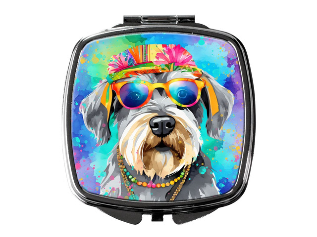 Schnauzer Hippie Dawg Compact Mirror Decorative Travel Makeup Mirror for Women Girls Gifts Pocket Makeup Mirror Folding Handheld